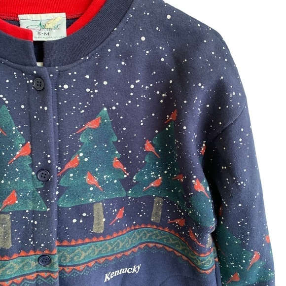 Vintage Artisans Sunschein Cardigan Sweatshirt Kentucky Cardinal Birds Tree S M - Picture 2 of 7